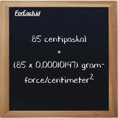 85 centipaskal setara dengan 0.0086676 gram-force/centimeter<sup>2</sup> (85 cPa setara dengan 0.0086676 gf/cm<sup>2</sup>)